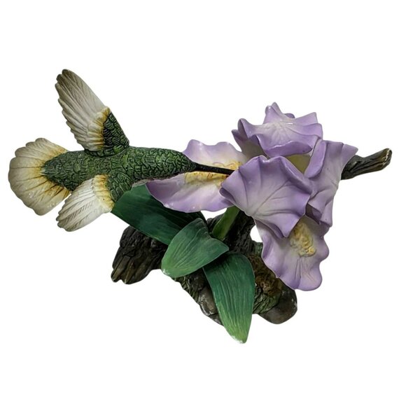 Vintage Hummingbird Purple Iris Figurine Roman Collectible Floral Porcelain READ - Picture 7 of 10